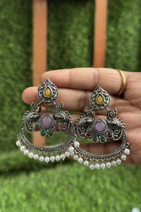 Oxidised Chandbali Earrings Hover Image