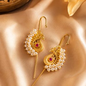 Artificial Gold Ear Cuffs with Pearl & Ruby Stone Detailing