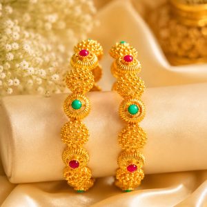Designer Gold Bangles with Ruby & Green Stone Detailing