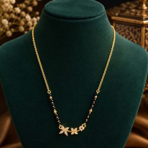 Elegant Floral Black Beads Mangalsutra Hover Image