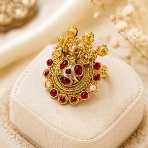 Royal Ruby Stone Statement Ring – Traditional Gold Finish Ring