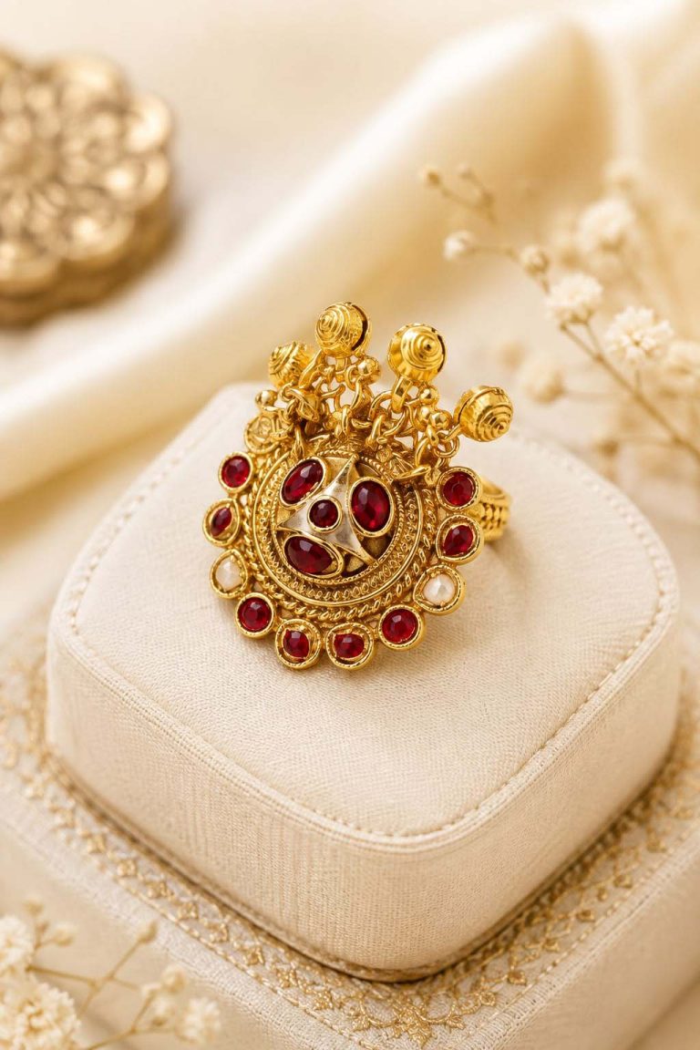 Royal Ruby Stone Statement Ring – Traditional Gold Finish Ring