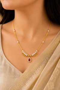 Ruby Elegance Pearl Drop Necklace