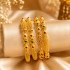 Traditional Gold Bangles with Ruby & Green Stone Detailing