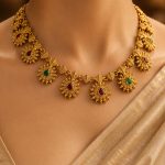 Traditional Temple Jewellery Necklace Set with Ruby & Emerald Stones