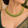 Elegant Green & Gold Designer Necklace Set with Matching Earrings