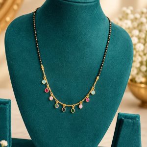 Multicolor Stone Mangalsutra | Elegant Black Beaded Mangalsutra Necklace Hover Image