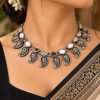 oxidised-silver-mirror-necklace-set-with-earrings