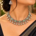 Oxidised Silver Peacock Mirror Necklace Set with Jhumka Earrings