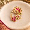 Pink Ruby Floral Nath with CZ Stones | Traditional Maharashtrian Nath