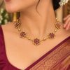 Ruby Floral Necklace Set with Matching Earrings | Traditional Indian Jewellery