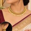 Traditional Gold-Plated Beaded Choker Necklace Set with Matching Earrings | Leaf Design