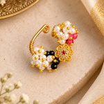 Traditional Pearl & Beaded Maharashtrian Nath | Gold-Tone Bridal Nose Ring