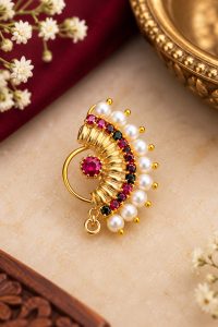 Traditional Pearl & Ruby Nath | Maharashtrian Nath