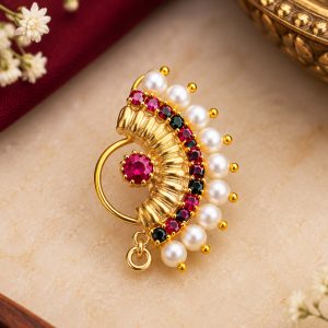 Traditional Pearl & Ruby Nath | Maharashtrian Nath