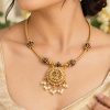 Traditional Temple Gold Finish Necklace Set with Matching Earrings | Ethnic Indian Jewellery