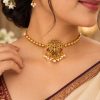 Traditional Temple Jewellery Choker Necklace Set with Matching Earrings | Gold-Plated